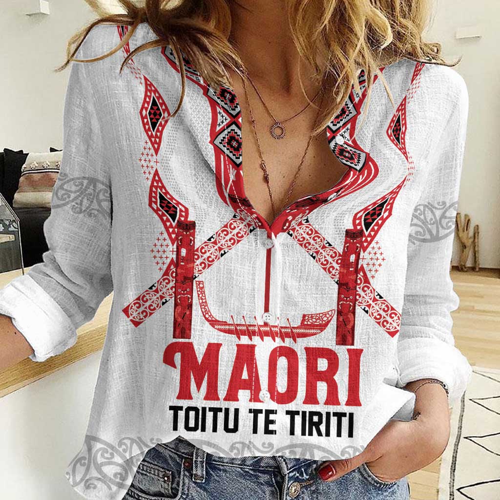Toitu Te Tiriti Waitangi Women Casual Shirt White Wharenui House - Aussie Hoodie