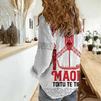 Toitu Te Tiriti Waitangi Women Casual Shirt White Wharenui House - Aussie Hoodie