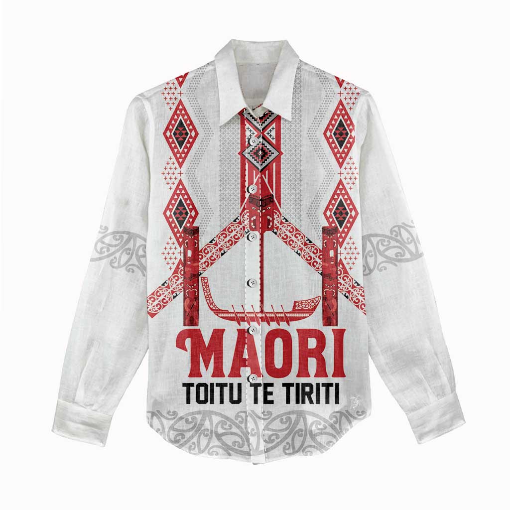 Toitu Te Tiriti Waitangi Women Casual Shirt White Wharenui House - Aussie Hoodie