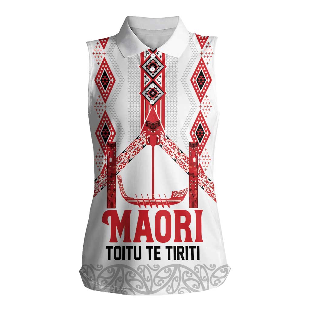 Toitu Te Tiriti Waitangi Women Sleeveless Polo Shirt White Wharenui House - Aussie Hoodie