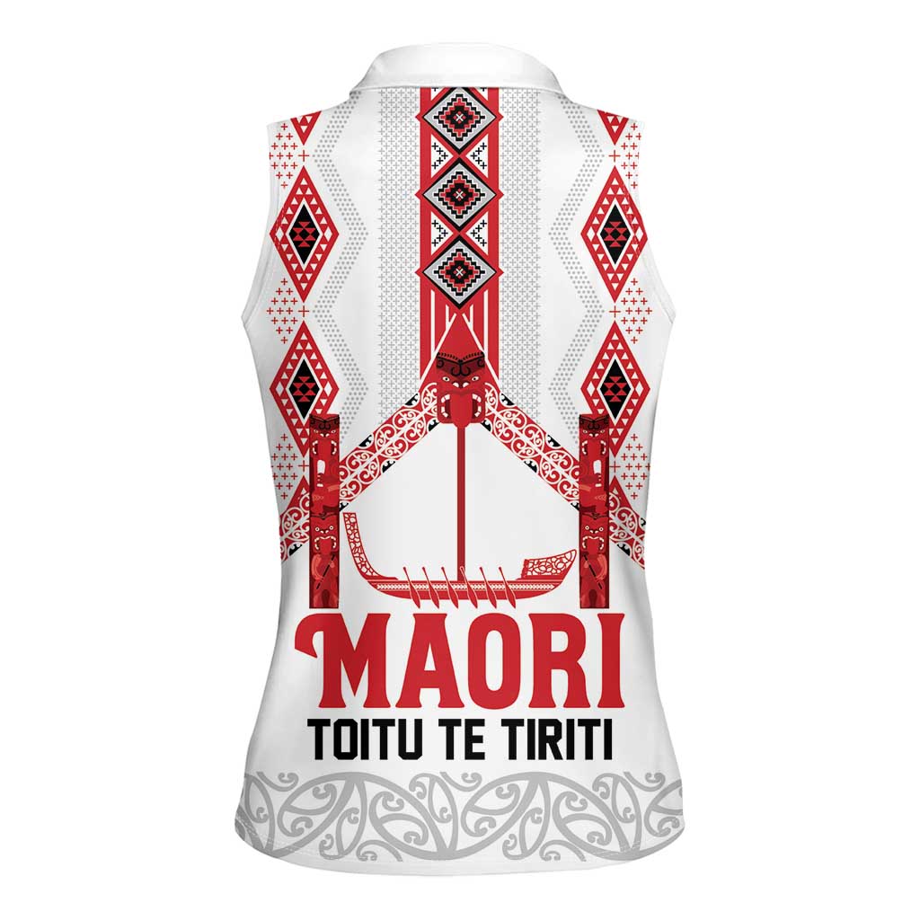 Toitu Te Tiriti Waitangi Women Sleeveless Polo Shirt White Wharenui House - Aussie Hoodie
