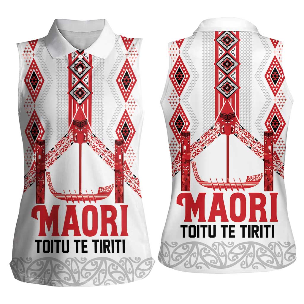 Toitu Te Tiriti Waitangi Women Sleeveless Polo Shirt White Wharenui House - Aussie Hoodie
