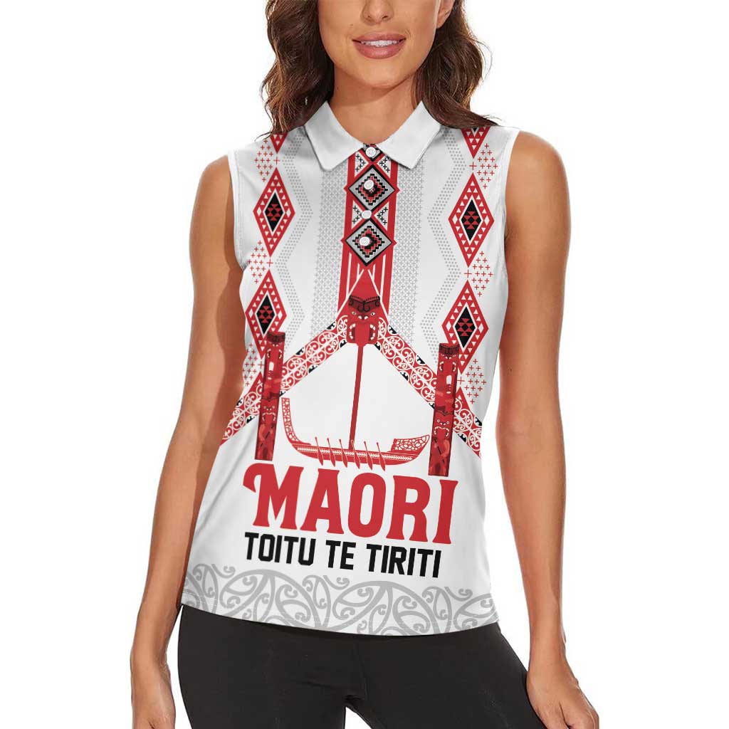 Toitu Te Tiriti Waitangi Women Sleeveless Polo Shirt White Wharenui House - Aussie Hoodie