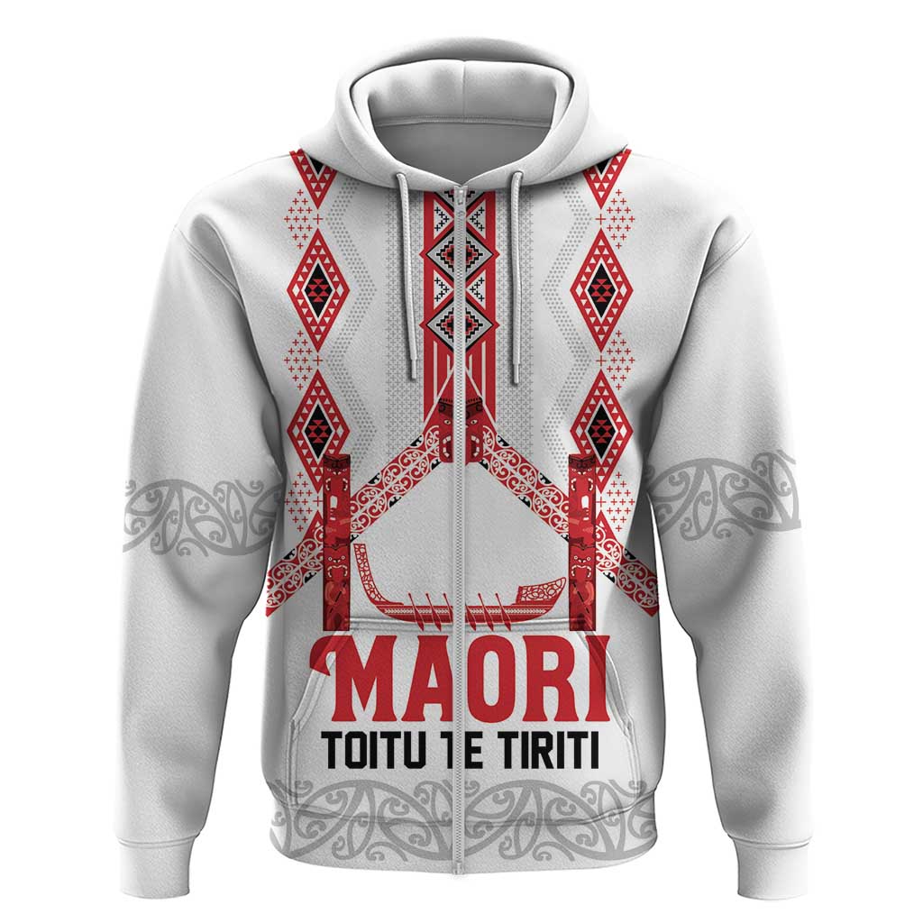 Toitu Te Tiriti Waitangi Zip Hoodie White Wharenui House - Aussie Hoodie