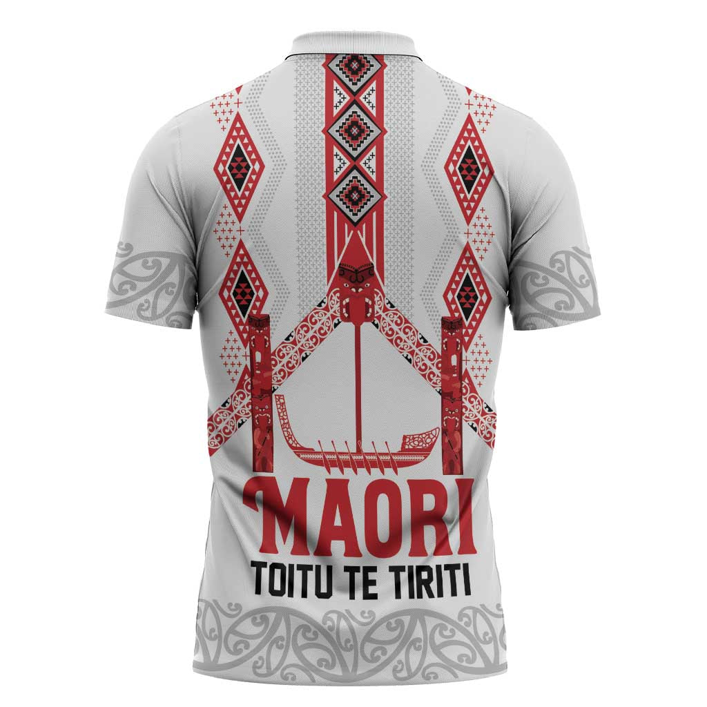 Toitu Te Tiriti Waitangi Zipper Polo Shirt White Wharenui House - Aussie Hoodie