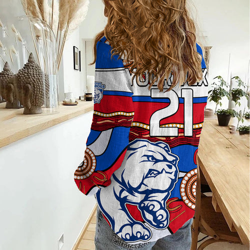 (Custom Text And Number) AFL Bulldogs Football Women Casual Shirt Western Aboriginal Simple Style LT9