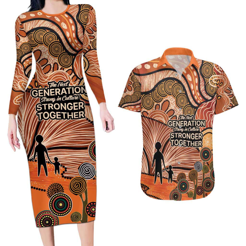 Aboriginal and Torres Strait Islander Children's Day Personalised Couples Matching Long Sleeve Bodycon Dress and Hawaiian Shirt The Next Generation Strong in Culture