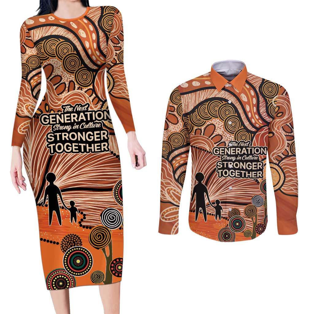 Aboriginal and Torres Strait Islander Children's Day Personalised Couples Matching Long Sleeve Bodycon Dress and Long Sleeve Button Shirt The Next Generation Strong in Culture