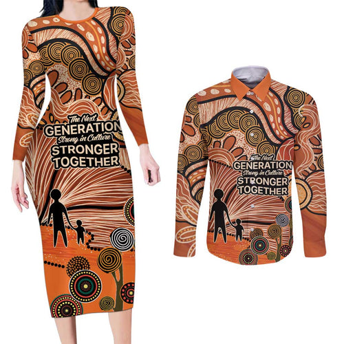 Aboriginal and Torres Strait Islander Children's Day Personalised Couples Matching Long Sleeve Bodycon Dress and Long Sleeve Button Shirt The Next Generation Strong in Culture