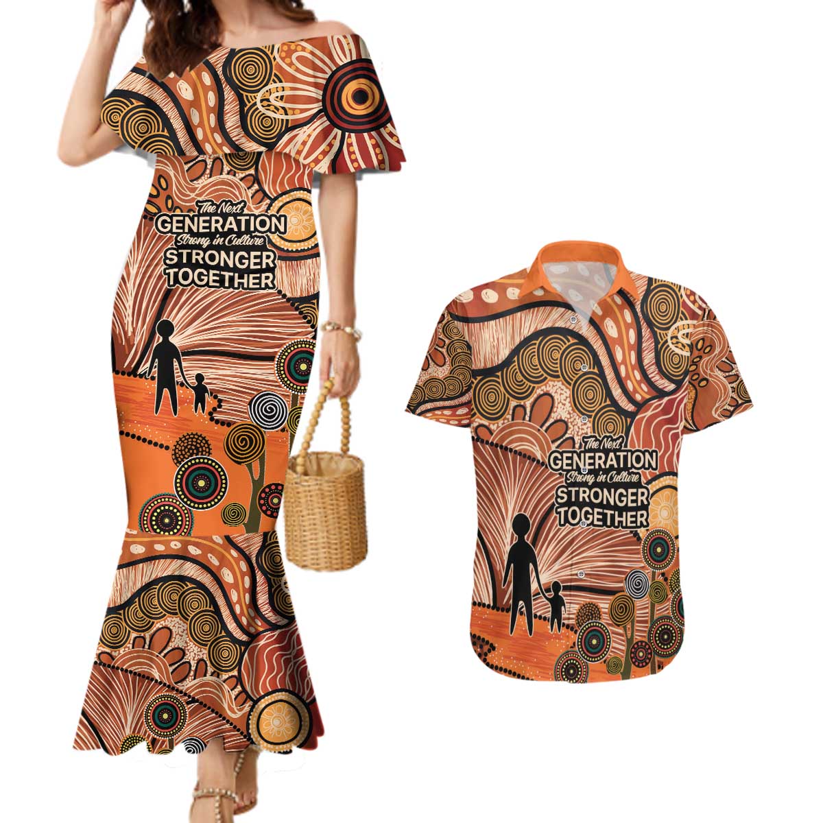 Aboriginal and Torres Strait Islander Children's Day Personalised Couples Matching Mermaid Dress and Hawaiian Shirt The Next Generation Strong in Culture