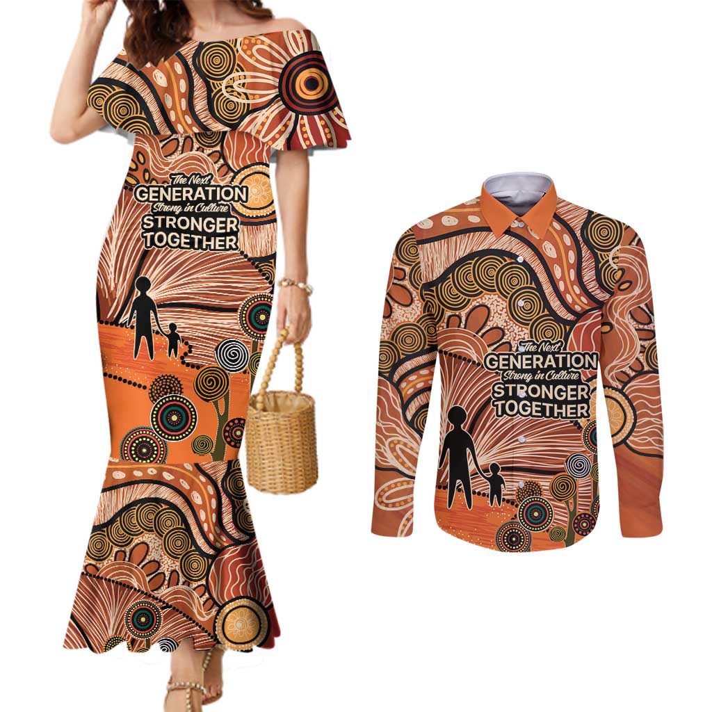 Aboriginal and Torres Strait Islander Children's Day Personalised Couples Matching Mermaid Dress and Long Sleeve Button Shirt The Next Generation Strong in Culture
