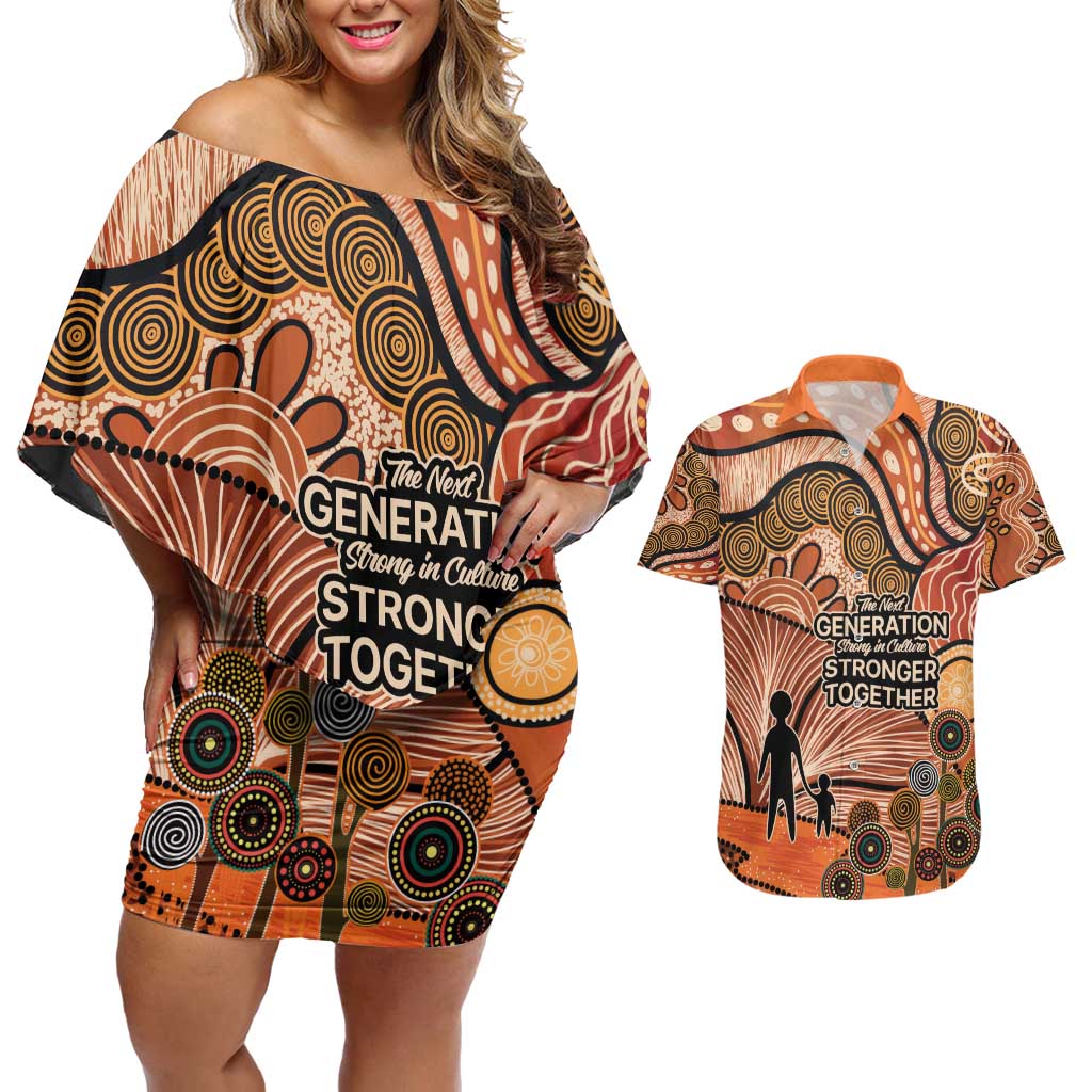 Aboriginal and Torres Strait Islander Children's Day Personalised Couples Matching Off Shoulder Short Dress and Hawaiian Shirt The Next Generation Strong in Culture