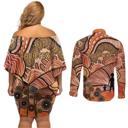 Aboriginal and Torres Strait Islander Children's Day Personalised Couples Matching Off Shoulder Short Dress and Long Sleeve Button Shirt The Next Generation Strong in Culture