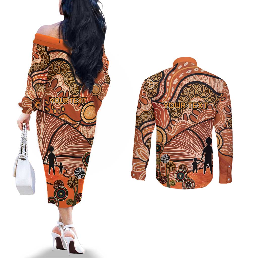 Aboriginal and Torres Strait Islander Children's Day Personalised Couples Matching Off The Shoulder Long Sleeve Dress and Long Sleeve Button Shirt The Next Generation Strong in Culture
