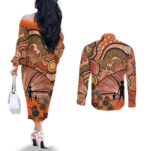 Aboriginal and Torres Strait Islander Children's Day Personalised Couples Matching Off The Shoulder Long Sleeve Dress and Long Sleeve Button Shirt The Next Generation Strong in Culture