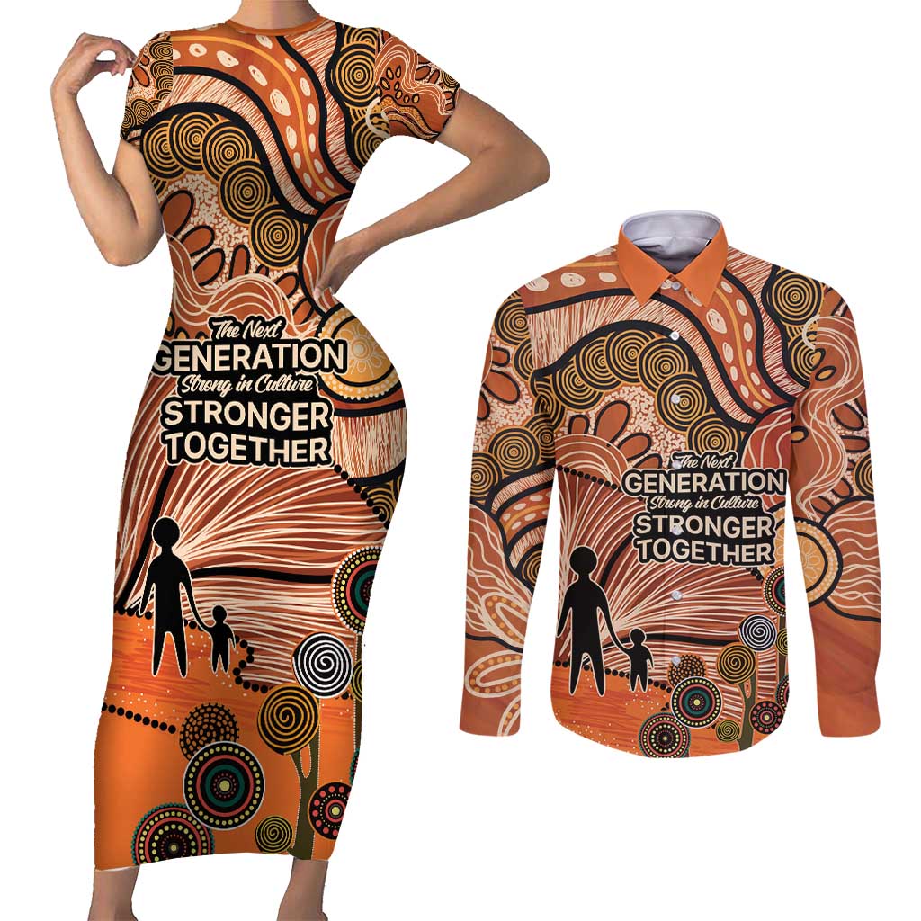 Aboriginal and Torres Strait Islander Children's Day Personalised Couples Matching Short Sleeve Bodycon Dress and Long Sleeve Button Shirt The Next Generation Strong in Culture