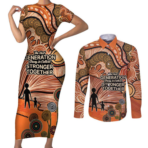 Aboriginal and Torres Strait Islander Children's Day Personalised Couples Matching Short Sleeve Bodycon Dress and Long Sleeve Button Shirt The Next Generation Strong in Culture