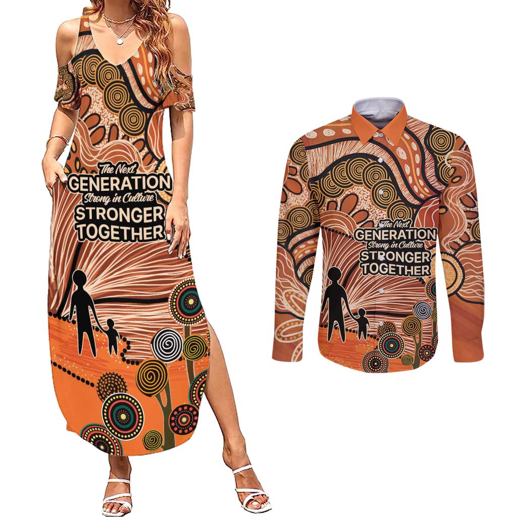 Aboriginal and Torres Strait Islander Children's Day Personalised Couples Matching Summer Maxi Dress and Long Sleeve Button Shirt The Next Generation Strong in Culture