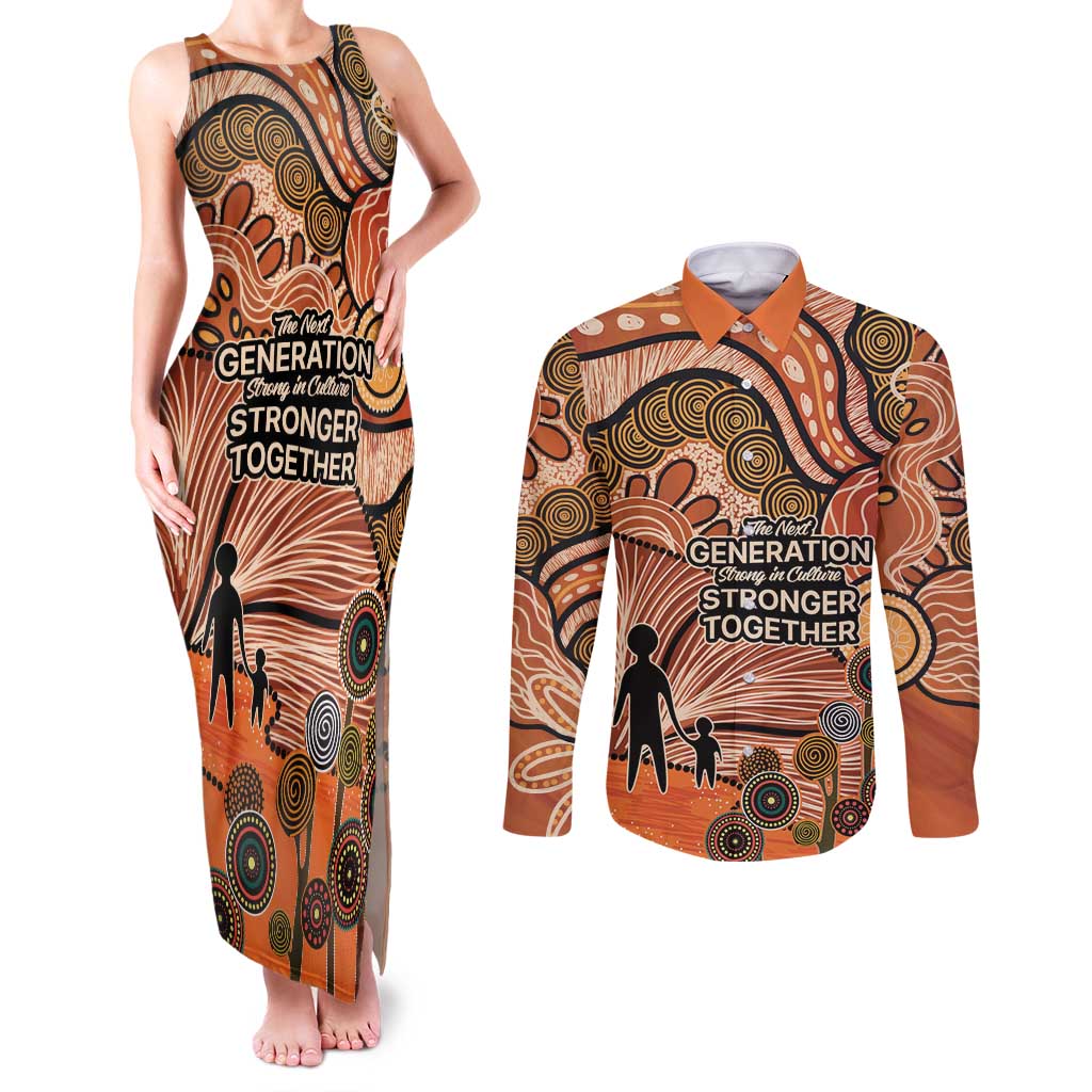 Aboriginal and Torres Strait Islander Children's Day Personalised Couples Matching Tank Maxi Dress and Long Sleeve Button Shirt The Next Generation Strong in Culture
