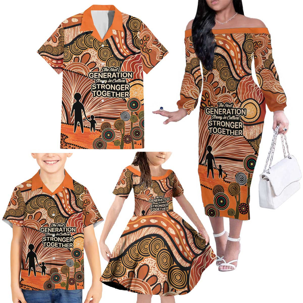 Aboriginal and Torres Strait Islander Children's Day Personalised Family Matching Off The Shoulder Long Sleeve Dress and Hawaiian Shirt The Next Generation Strong in Culture