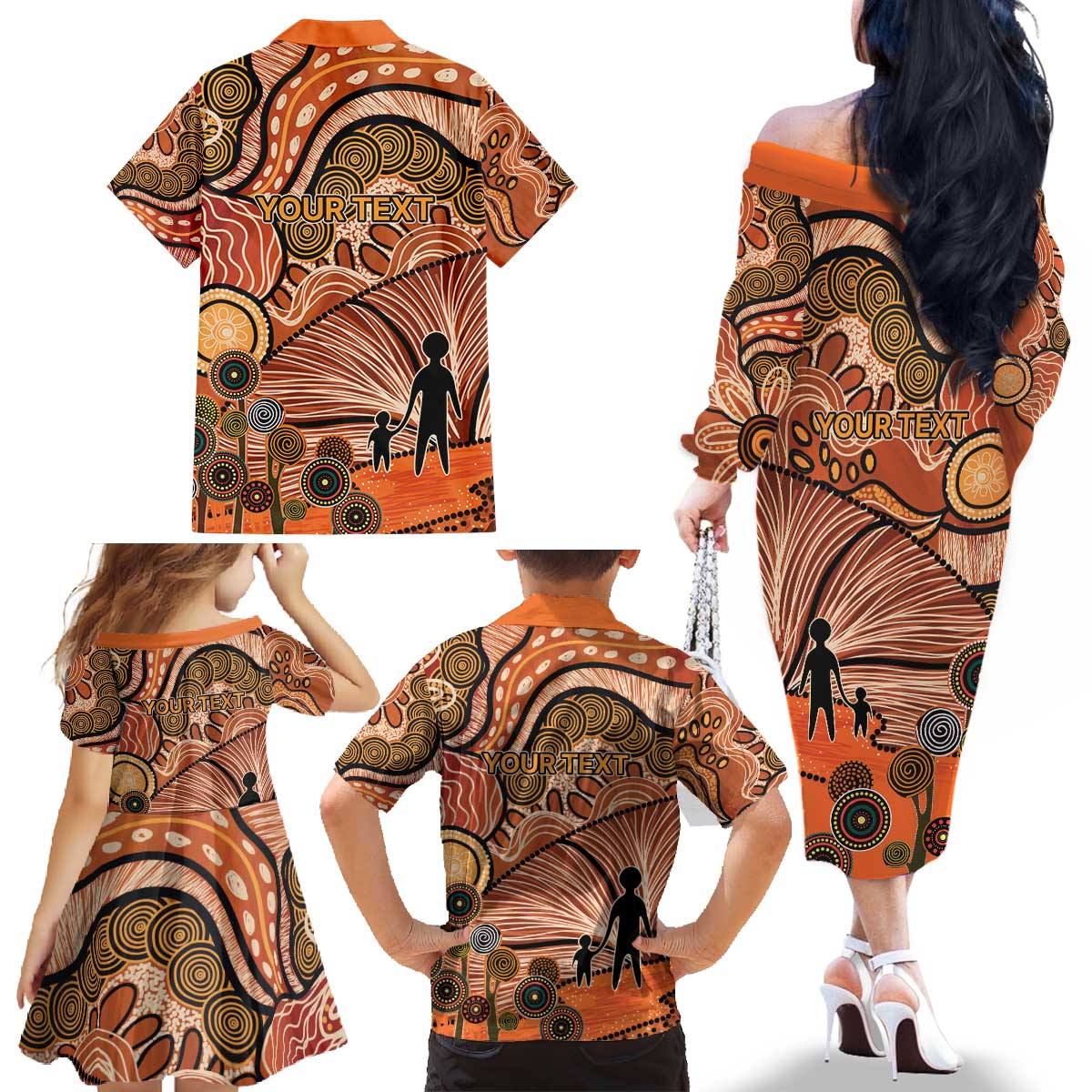 Aboriginal and Torres Strait Islander Children's Day Personalised Family Matching Off The Shoulder Long Sleeve Dress and Hawaiian Shirt The Next Generation Strong in Culture