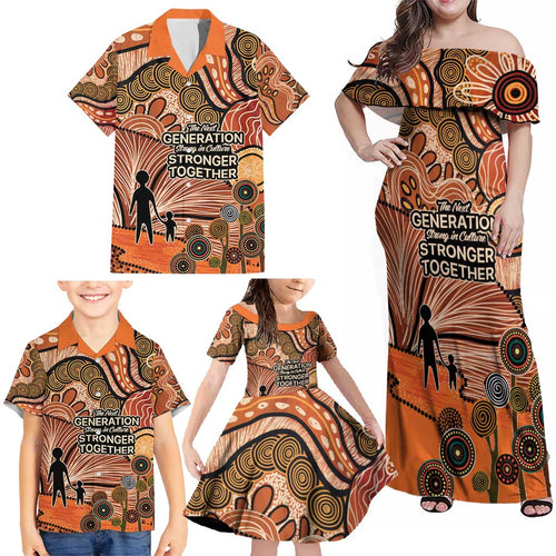 Aboriginal and Torres Strait Islander Children's Day Personalised Family Matching Off Shoulder Maxi Dress and Hawaiian Shirt The Next Generation Strong in Culture