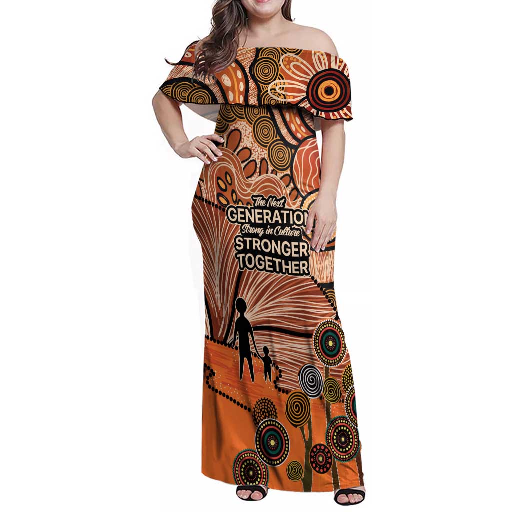 Aboriginal and Torres Strait Islander Children's Day Personalised Family Matching Off Shoulder Maxi Dress and Hawaiian Shirt The Next Generation Strong in Culture