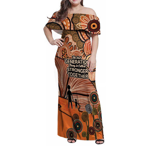 Aboriginal and Torres Strait Islander Children's Day Personalised Family Matching Off Shoulder Maxi Dress and Hawaiian Shirt The Next Generation Strong in Culture