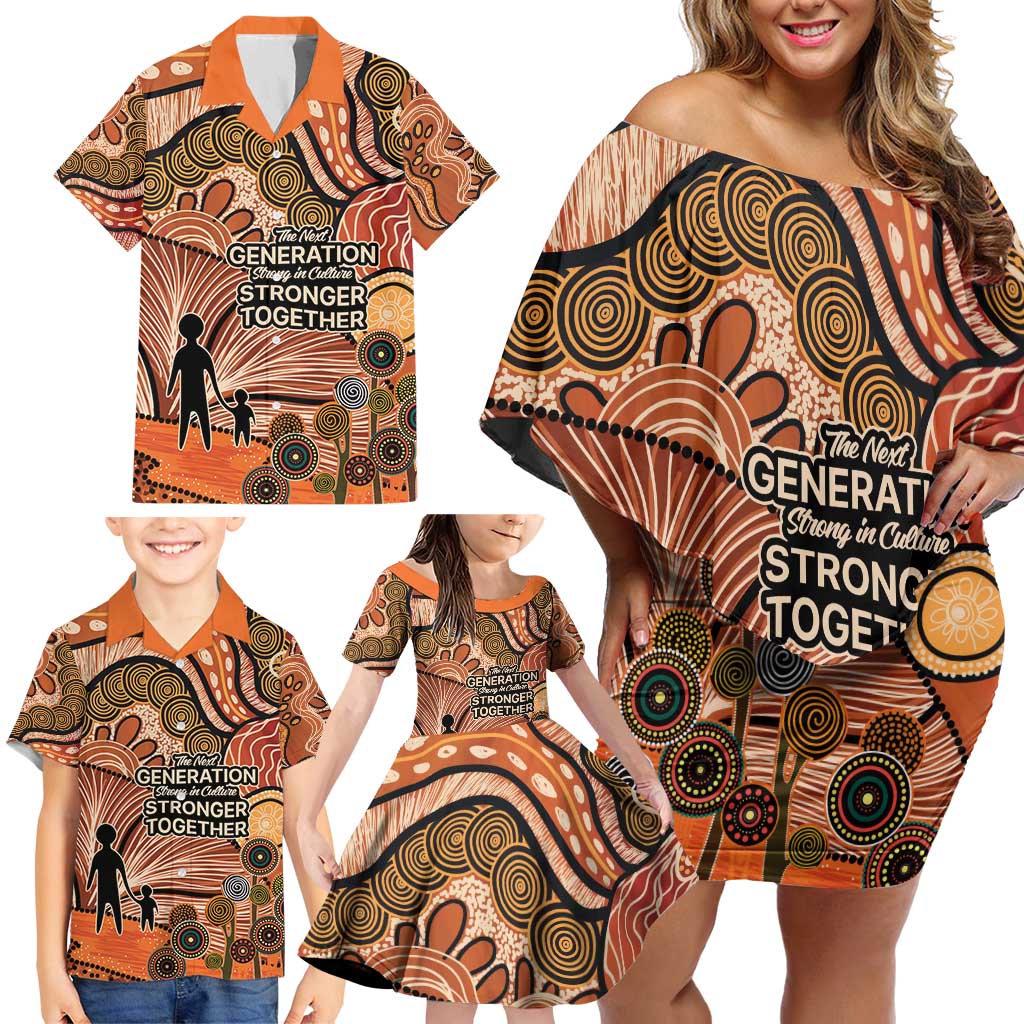 Aboriginal and Torres Strait Islander Children's Day Personalised Family Matching Off Shoulder Short Dress and Hawaiian Shirt The Next Generation Strong in Culture
