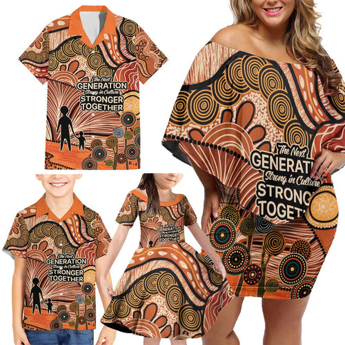 Aboriginal and Torres Strait Islander Children's Day Personalised Family Matching Off Shoulder Short Dress and Hawaiian Shirt The Next Generation Strong in Culture
