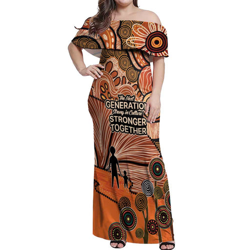 Aboriginal and Torres Strait Islander Children's Day Personalised Off Shoulder Maxi Dress The Next Generation Strong in Culture