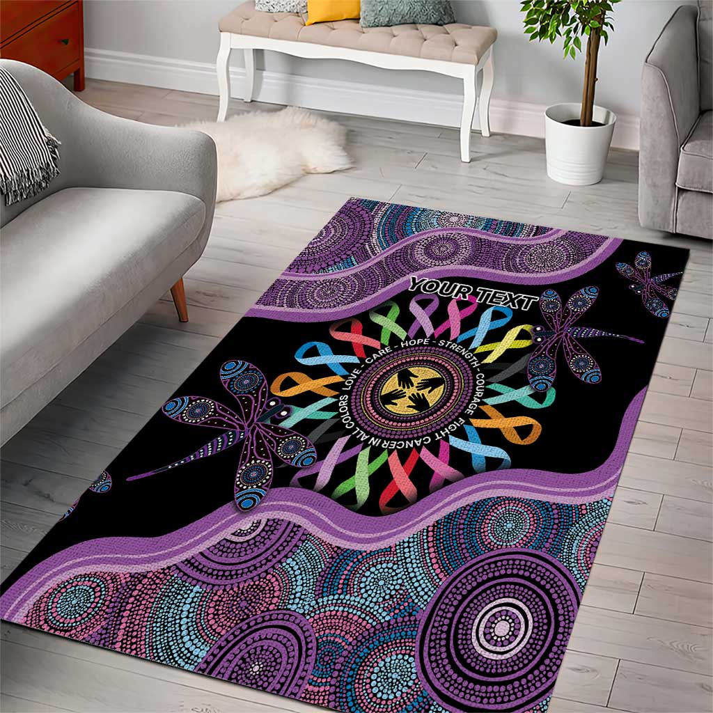 Inspirational Fight Cancers In All Color Personalised Area Rug Dragonfly Aboriginal Art