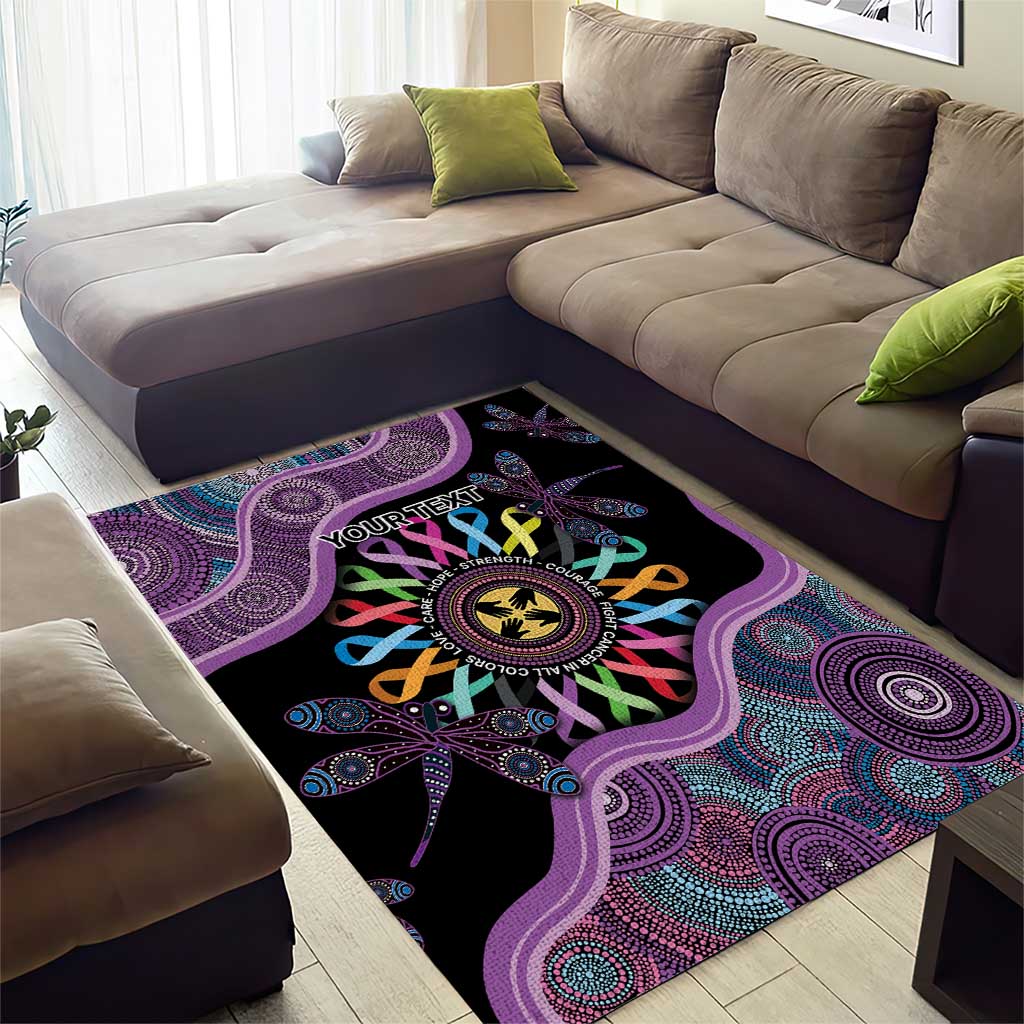 Inspirational Fight Cancers In All Color Personalised Area Rug Dragonfly Aboriginal Art