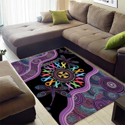 Inspirational Fight Cancers In All Color Personalised Area Rug Dragonfly Aboriginal Art