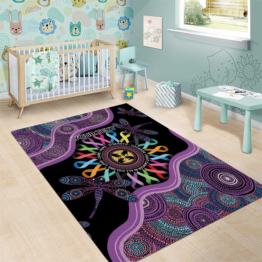 Inspirational Fight Cancers In All Color Personalised Area Rug Dragonfly Aboriginal Art