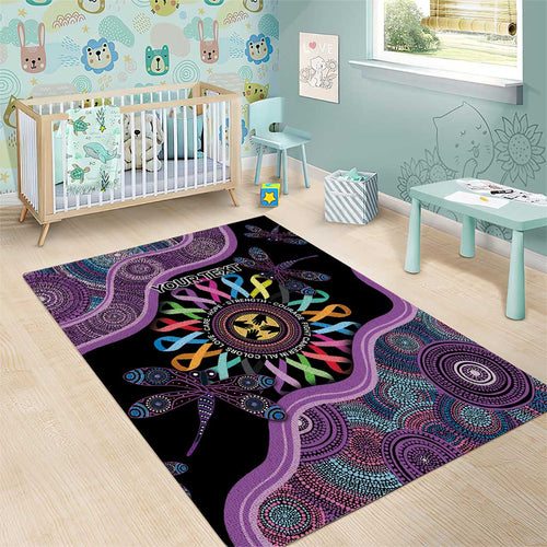 Inspirational Fight Cancers In All Color Personalised Area Rug Dragonfly Aboriginal Art