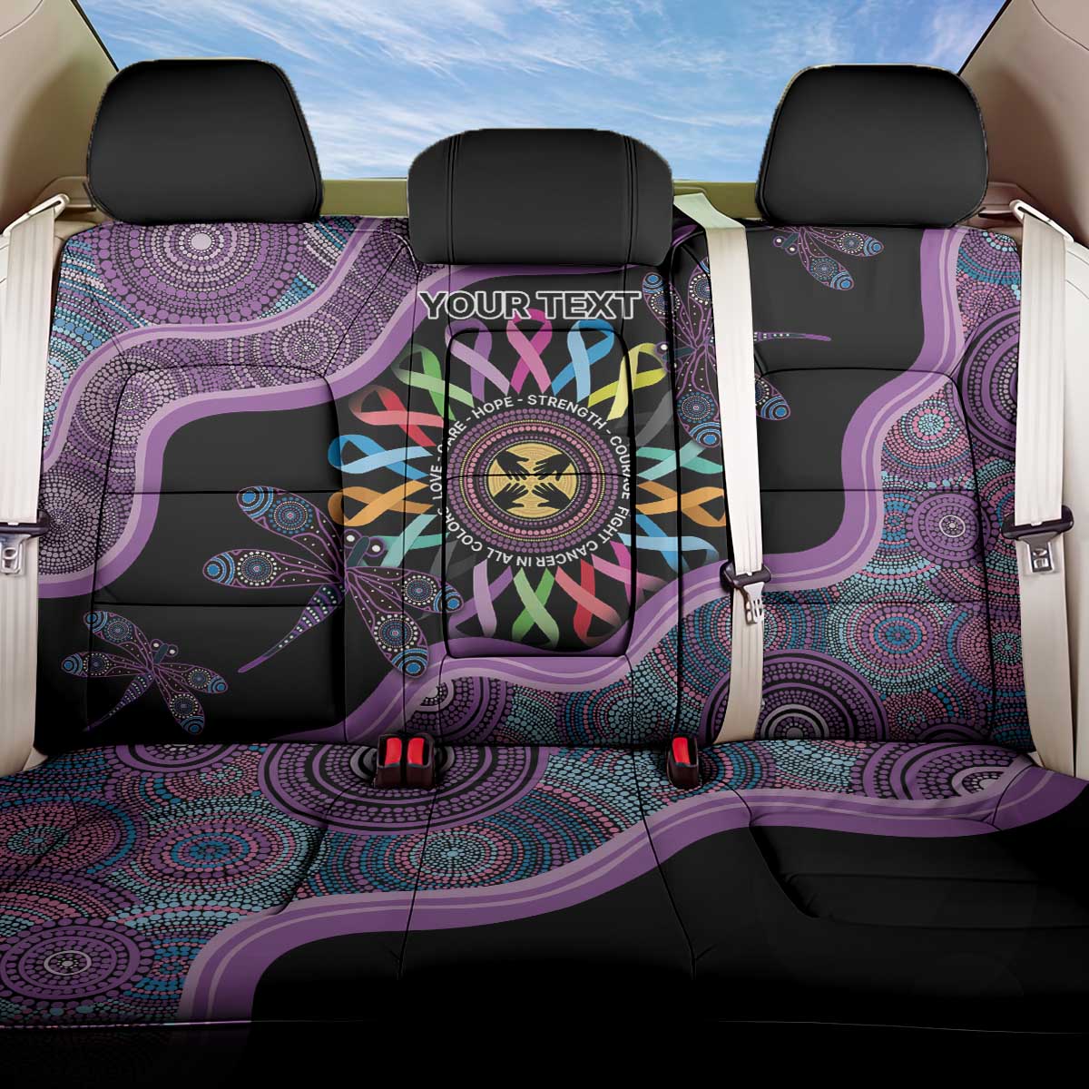 Inspirational Fight Cancers In All Color Personalised Back Car Seat Cover Dragonfly Aboriginal Art