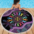 Inspirational Fight Cancers In All Color Personalised Beach Blanket Dragonfly Aboriginal Art