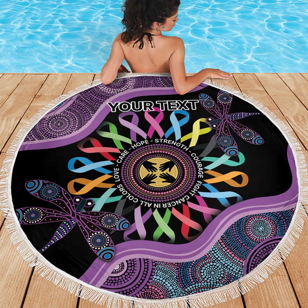 Inspirational Fight Cancers In All Color Personalised Beach Blanket Dragonfly Aboriginal Art