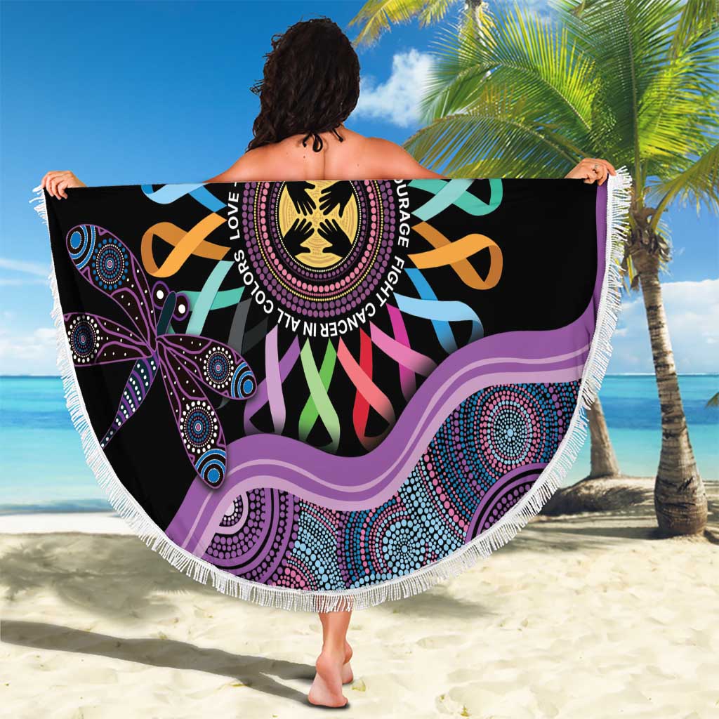 Inspirational Fight Cancers In All Color Personalised Beach Blanket Dragonfly Aboriginal Art