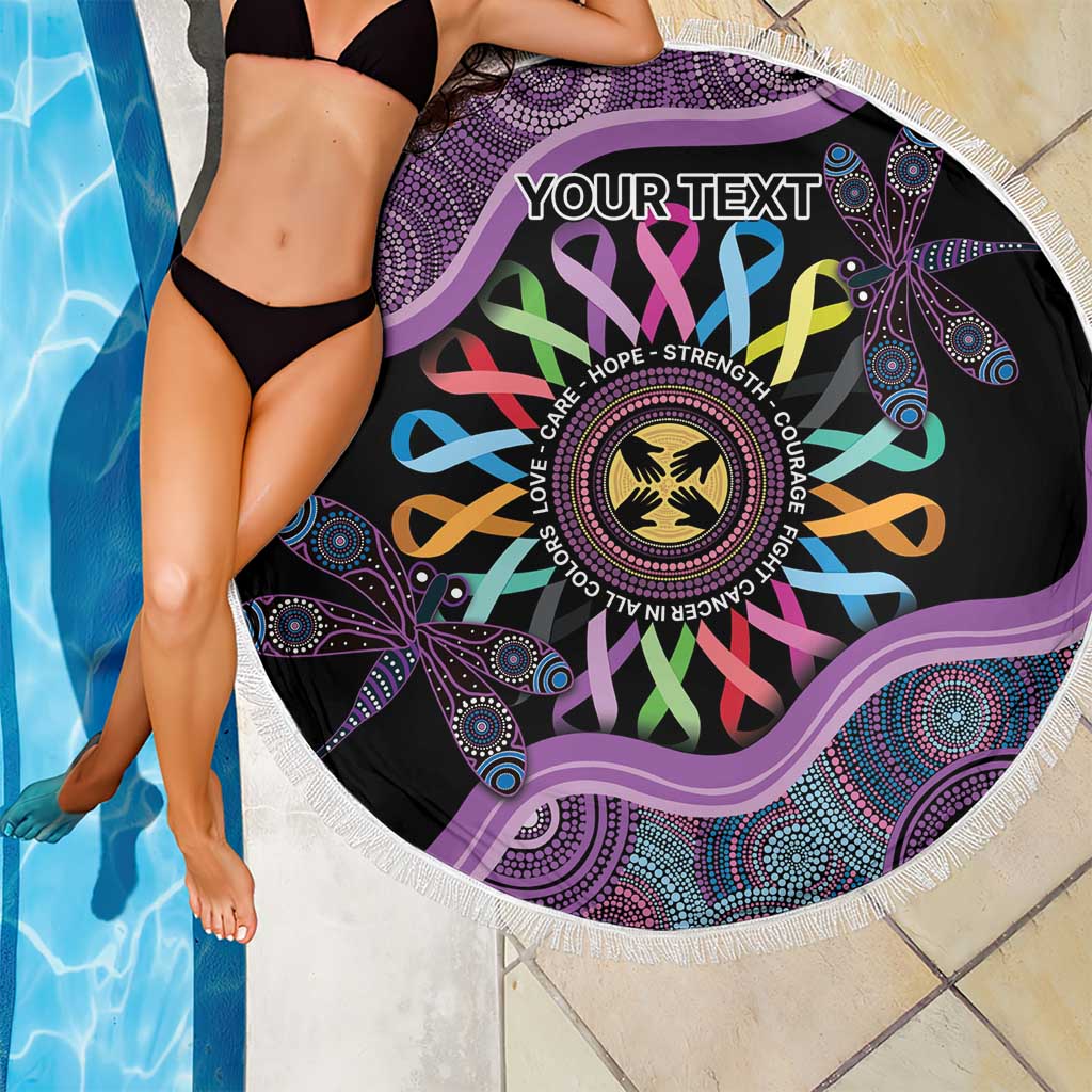 Inspirational Fight Cancers In All Color Personalised Beach Blanket Dragonfly Aboriginal Art