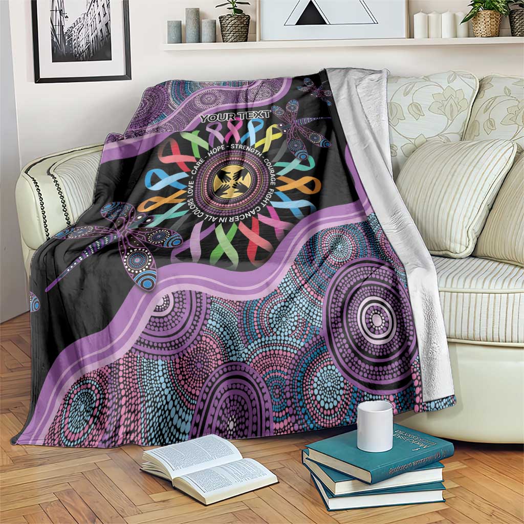 Inspirational Fight Cancers In All Color Personalised Blanket Dragonfly Aboriginal Art