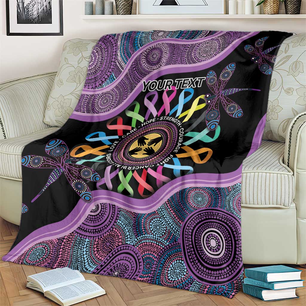 Inspirational Fight Cancers In All Color Personalised Blanket Dragonfly Aboriginal Art