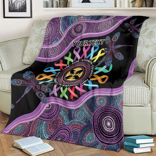 Inspirational Fight Cancers In All Color Personalised Blanket Dragonfly Aboriginal Art