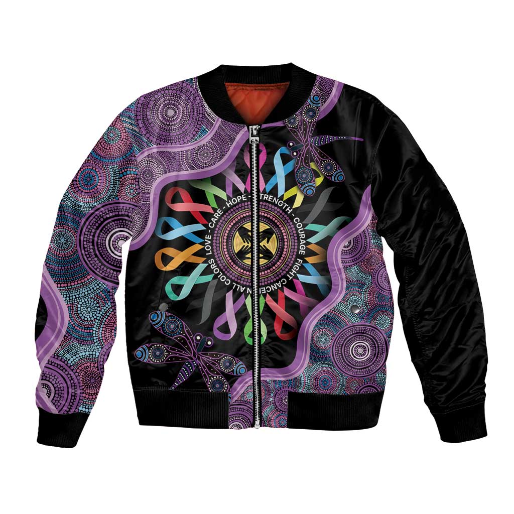 Inspirational Fight Cancers In All Color Personalised Bomber Jacket Dragonfly Aboriginal Art