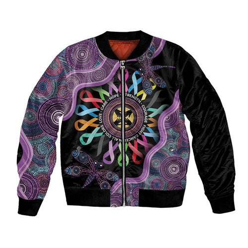 Inspirational Fight Cancers In All Color Personalised Bomber Jacket Dragonfly Aboriginal Art