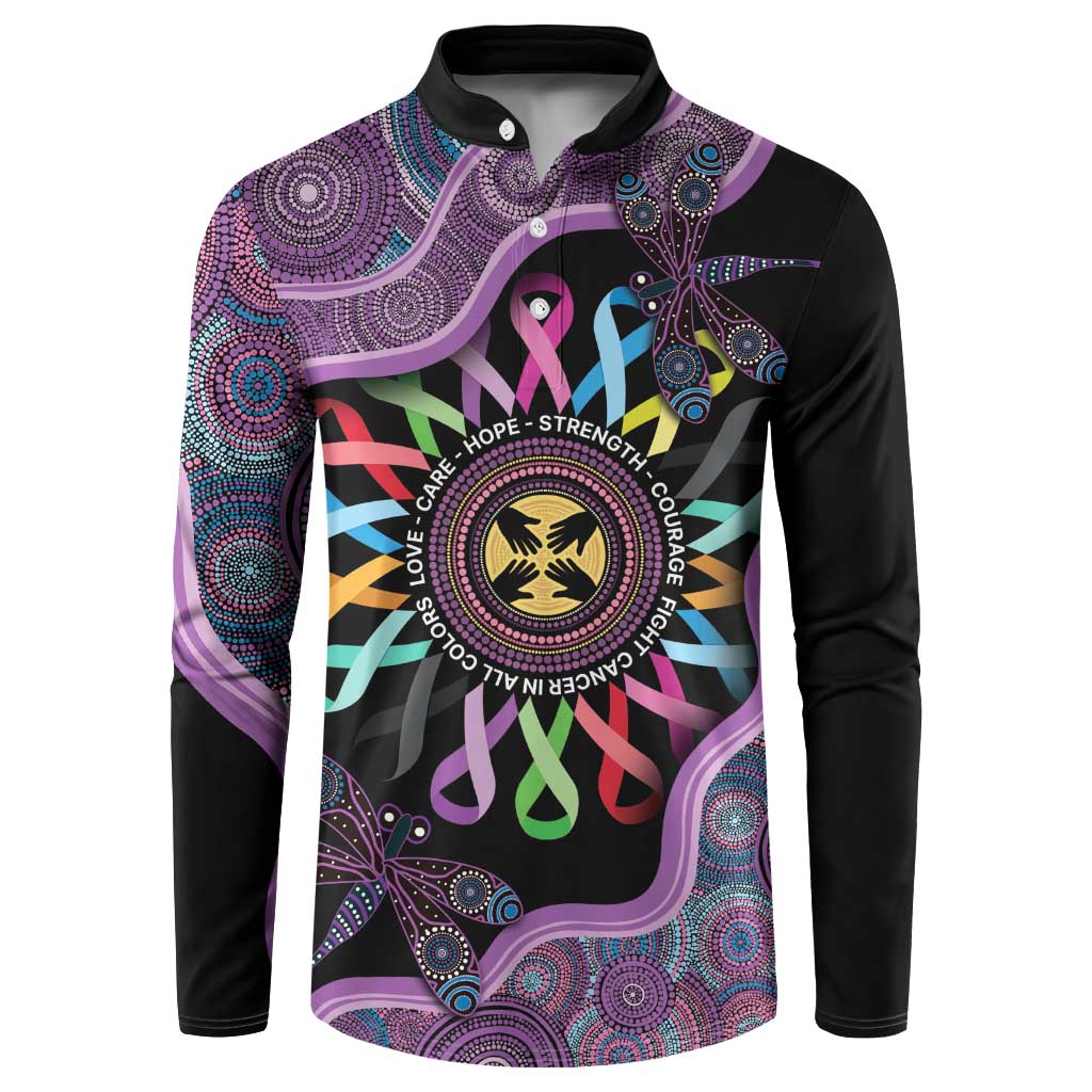 Inspirational Fight Cancers In All Color Personalised Button Sweatshirt Dragonfly Aboriginal Art