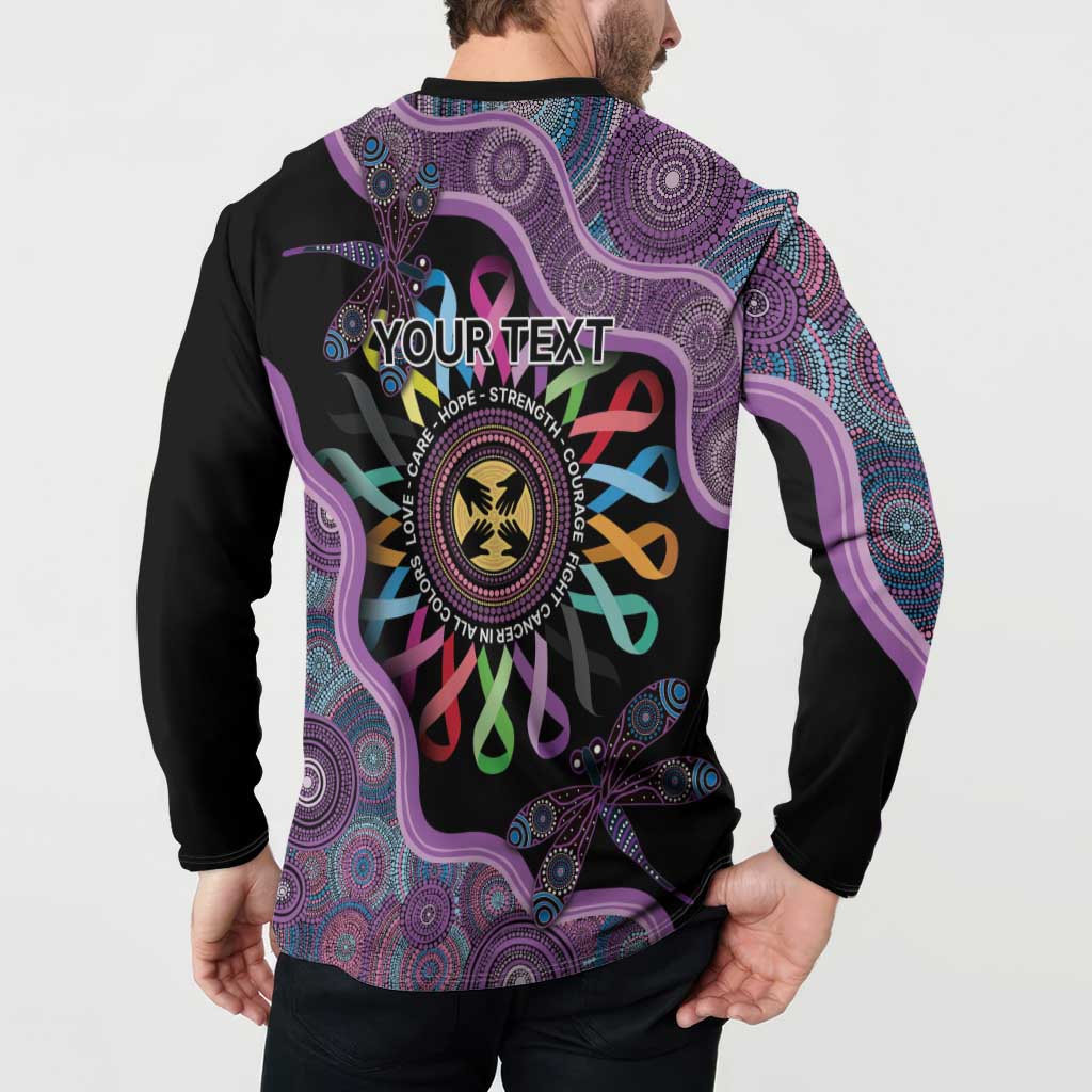 Inspirational Fight Cancers In All Color Personalised Button Sweatshirt Dragonfly Aboriginal Art