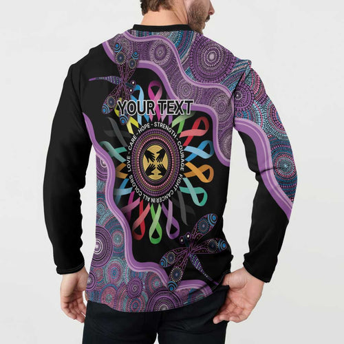 Inspirational Fight Cancers In All Color Personalised Button Sweatshirt Dragonfly Aboriginal Art