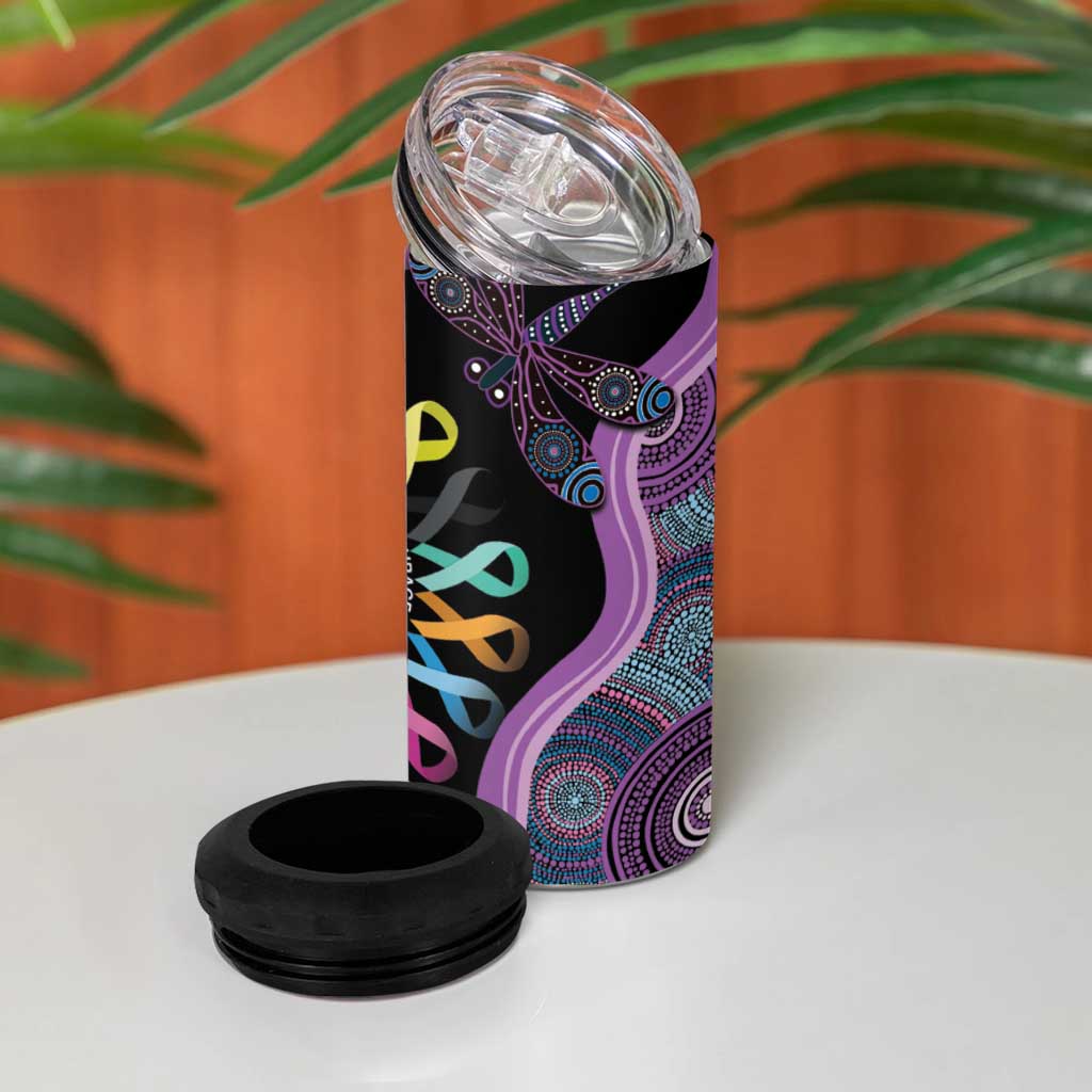 Inspirational Fight Cancers In All Color Personalised 4 in 1 Can Cooler Tumbler Dragonfly Aboriginal Art